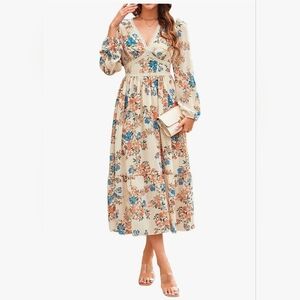 Wrap Maxi Dress Floral V Neck Long Sleeve Dress, Small (NWT)